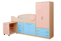 Набор модульной мебели Матрица для детской комнаты Юниор -12.2 МДФ глянец Дуб молочный/Розовый металлик/Сиреневый металлик